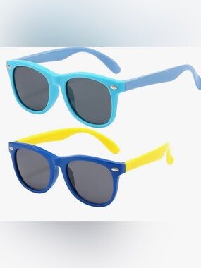 2 pack of Kids Sunglasses - Light Blue & Royal Blue with Yellow Temples
